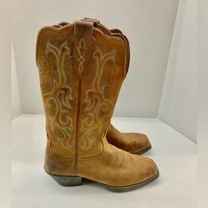 Justin Boots L2552 Women’s 6 Square Toe Brown Leather Cowboy Western Green